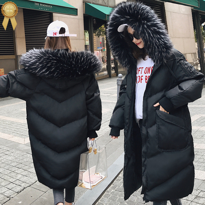 大毛领过膝加厚羽绒棉服女中长款韩版2017冬季新款宽松显瘦棉袄潮