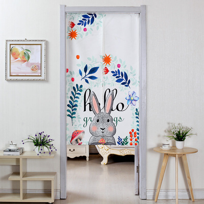 棉麻布艺门帘卧室厨房客厅隔断帘风水帘卫生间半帘卡通装饰挂帘子