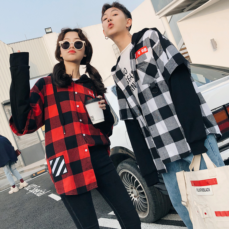 Spring lovers 2018 new pattern Korean Edition Easy bf False two lattice Sweater Hooded men and women student coatin the Women's clothing/Boutique , Sweater/Fleece category - from Buy2taobao.com to provide professional Taobao agent buy service