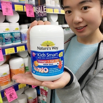 澳洲进口Nature&rsquo;s Way 佳思敏儿童鱼油维生素胶囊180粒三色鱼油