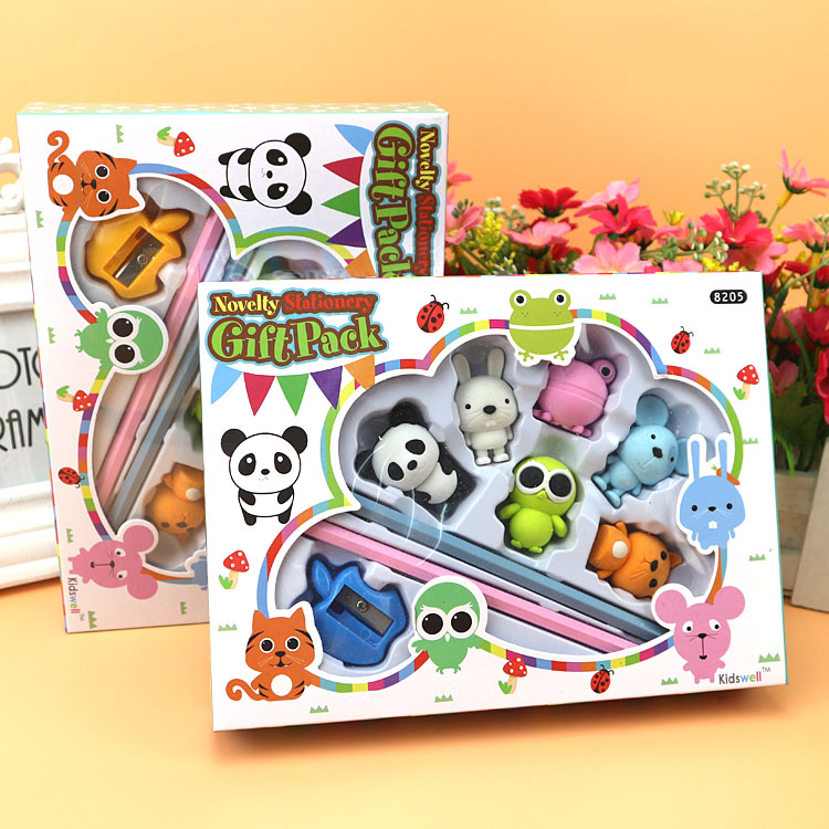 卡通動物橡皮擦鉛筆卷筆刀套裝 可愛小學生幼兒園兒童禮物 禮盒裝在類目 電子詞典/電紙書/文化用品, 日常學習用品, 橡皮中 - 來自Buy2taobao.com提供專業的淘寶代購服務