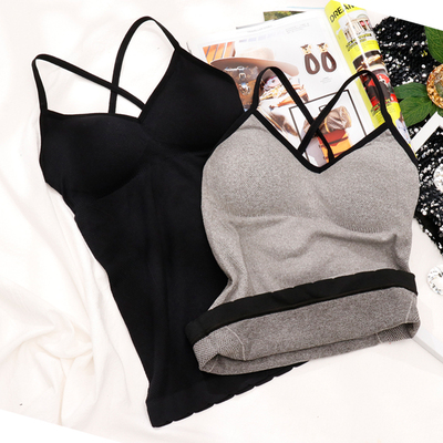 韩版网红同款V领交叉美背打底抹胸长款灰色内搭吊带外穿背心女潮