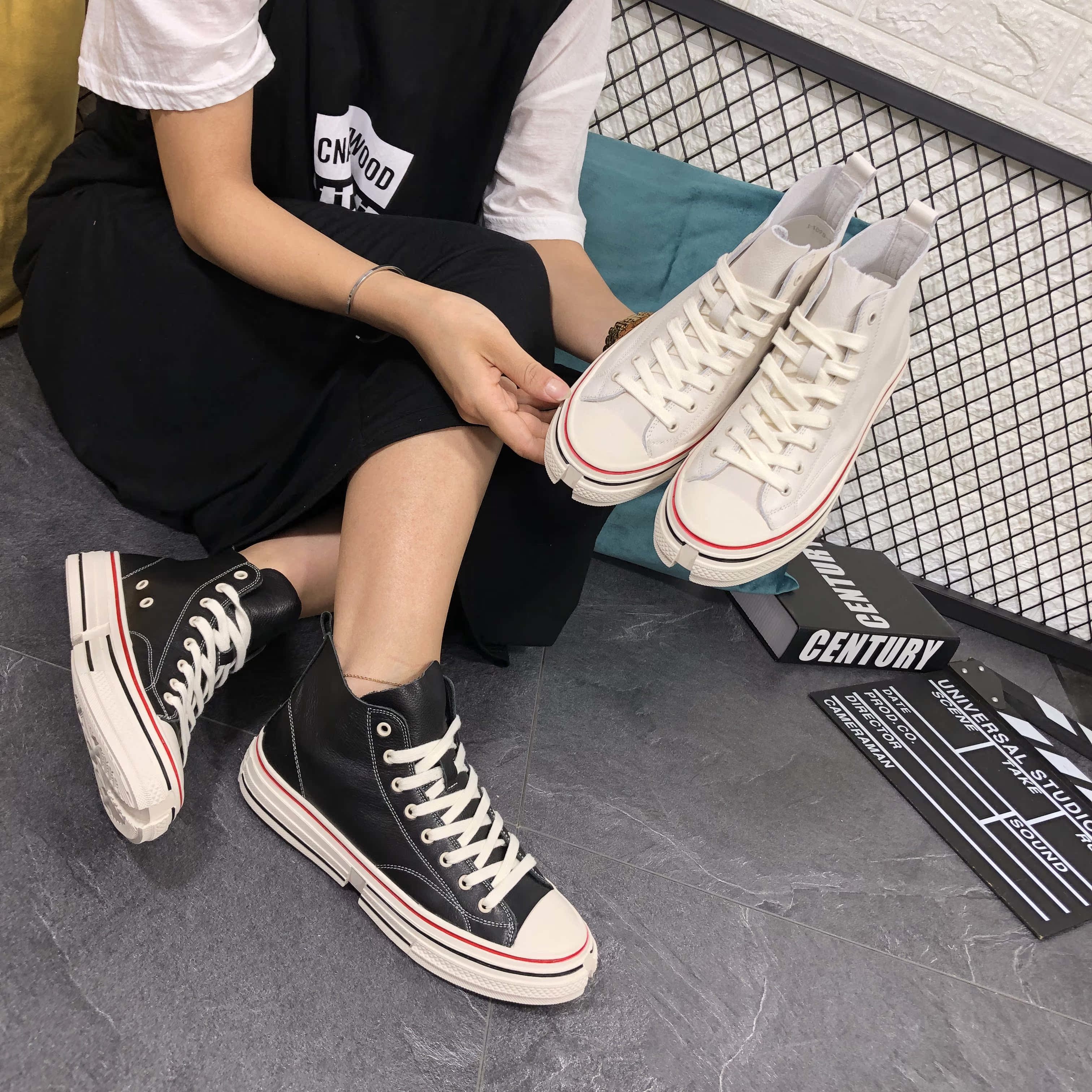 ins风超火新款高帮鞋女平底系带纯皮单鞋街头复古百搭学生鞋板鞋在类目 女鞋, 高帮鞋中 - 来自Buy2taobao.com提供专业的淘宝代购服务