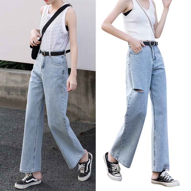 破洞牛仔裤高腰垂感阔腿裤女夏薄宽松直筒fcs泫雅同款拖地风老爹|ruв категории Женская одежда, джинсы - от Buy2taobao.com для оказания профессиональной услуги покупки агента Taobao
