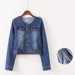 薄外套春秋装长袖圆领短款牛仔外套韩版修身简