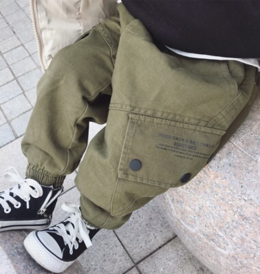 一木的店男童装冬款新品加绒加厚工装裤百搭黑色潮服ins日系长裤