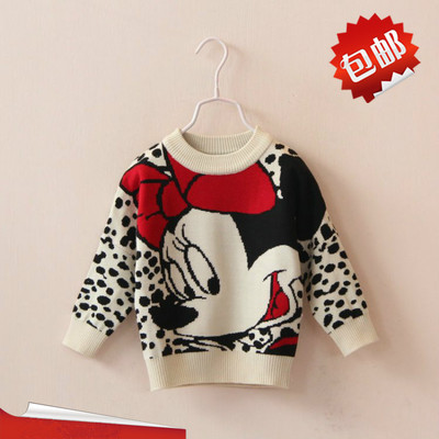 2019新款秋冬双层加厚套头小中儿童女童圆领宝宝针织衫中大童毛衣