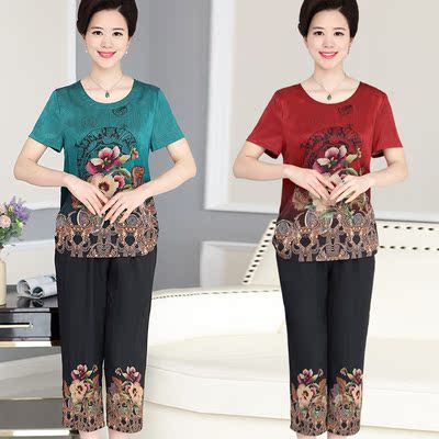 2018新款中老年女装夏季妈妈时尚套装中年宽松时尚奶奶衣服两件套