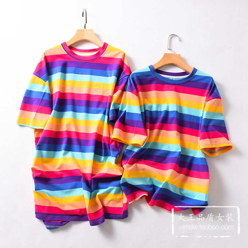 GN90541 summer fresh Large Color matching stripe Easy Show thin T-shirts Elbow sleeve shirt Dressin the Women's clothing/Boutique , T-shirt category - from Buy2taobao.com to provide professional Taobao agent buy service