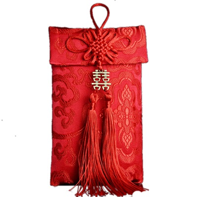 结婚铜钱银饰布红包流苏婚庆绸缎大布艺红包袋锦缎改口万元利是封