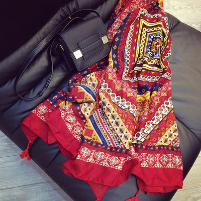 旅游拍照超美民族风披肩超大棉麻围巾两用 夏