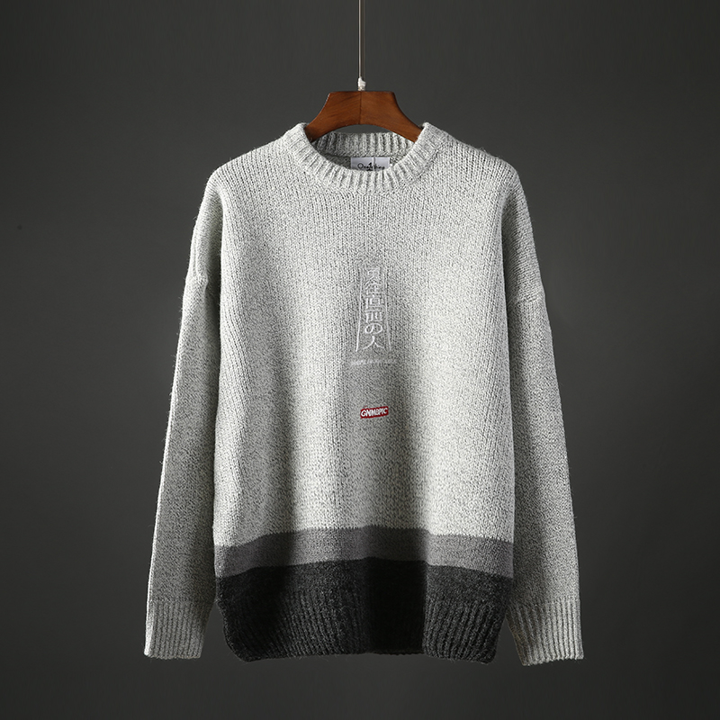 秋冬港风毛衣男个性刺绣撞色青年时尚针织衫宽松圆领套头线衣8801|msdalam kategori Pakaian Lelaki, baju sejuk/sweater - dari Buy2taobao.com untuk memberikan perkhidmatan ejen Taobao profesional membeli