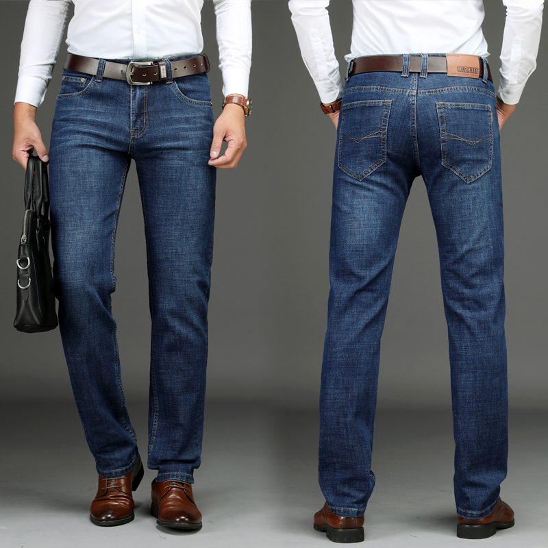 2019 Spring thin section MUZHILEE man Jeans Elastic force Straight Easy middle age blue leisure time trousersin the Men's clothing, Jeans category - from Buy2taobao.com to provide professional Taobao agent buy service