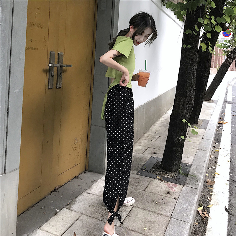 2019 new pattern summer Wave Bandage Trousers Thin section Knickers leisure time Elastic waist Ninth pantsin the Women's clothing/Boutique , Pants , Casual pants category - from Buy2taobao.com to provide professional Taobao agent buy service