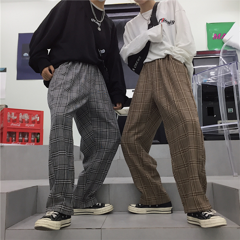 18新款/古著vintage風格子直筒寬松長褲港風街頭男女情侶ins超火在類目 男裝, 休閒褲中 - 來自Buy2taobao.com提供專業的淘寶代購服務