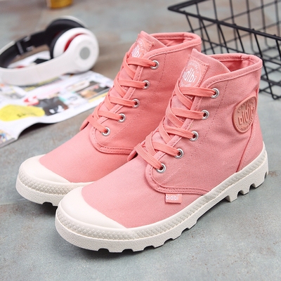 黑色白色高帮厚底帆布鞋女平底系带学生布鞋迷