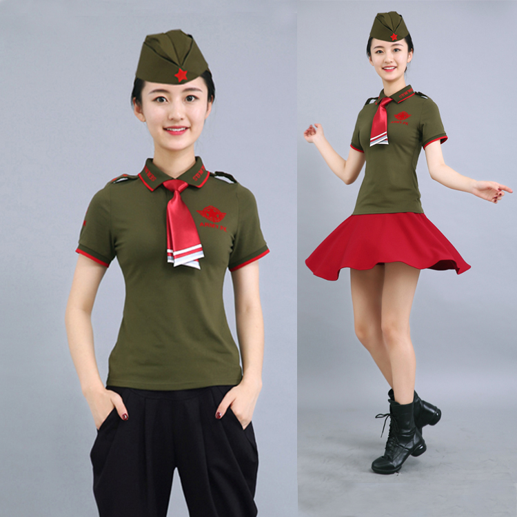 2019夏水兵舞服装女户外军装t恤纯棉翻领短袖上衣广场舞蹈服套装在类目 户外/登山/野营/旅行用品, 军迷服饰/军迷用品, 迷彩服/军迷服/作训服, T恤中 - 来自Buy2taobao.com提供专业的淘宝代购服务