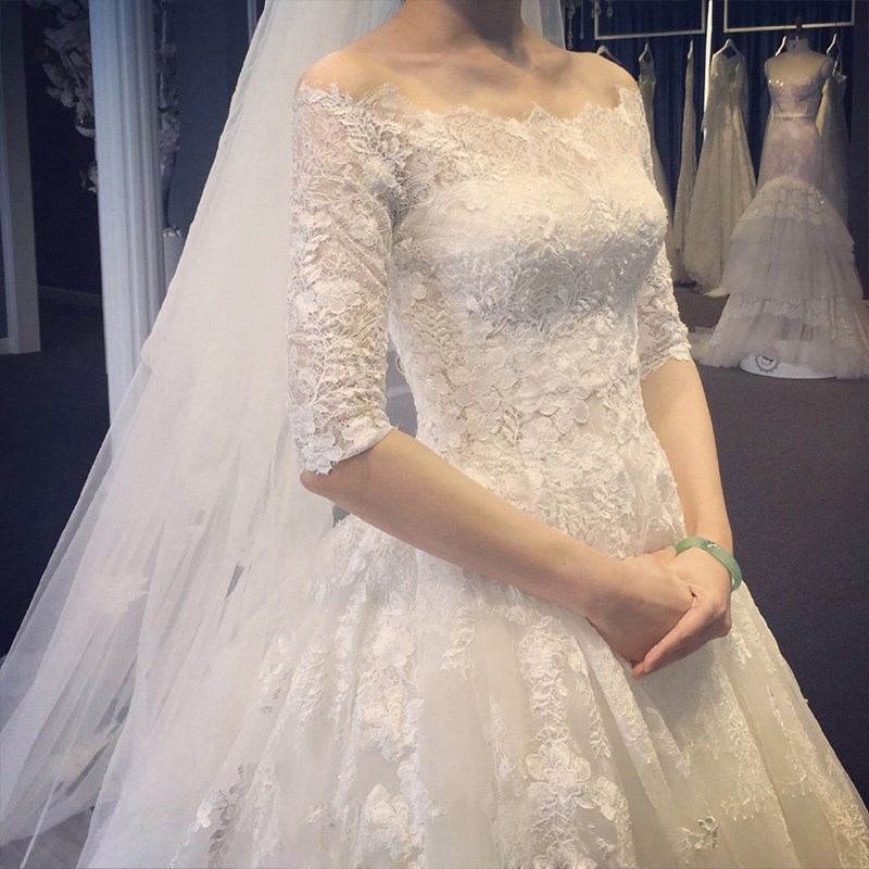 婚纱礼服新款2019韩版一字肩长袖拖尾蕾丝修身大码显瘦齐地婚纱轻|msdalam kategori Butik wanita / wanita, perkahwinan/Cheongsam/pakaian, perkahwinan - dari Buy2taobao.com untuk memberikan perkhidmatan ejen Taobao profesional membeli