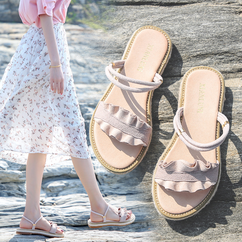 Flat bottom sandals 019 new pattern Versatile Korean Edition student genuine leather 34-41 Two wear Word towin the Home Fabric , Home slippers/Mules/Cotton mop/Home shoes category - from Buy2taobao.com to provide professional Taobao agent buy service