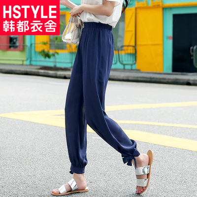 预售韩都衣舍2018夏装新款女韩版宽松显瘦纯色灯笼休闲裤GS8572緈