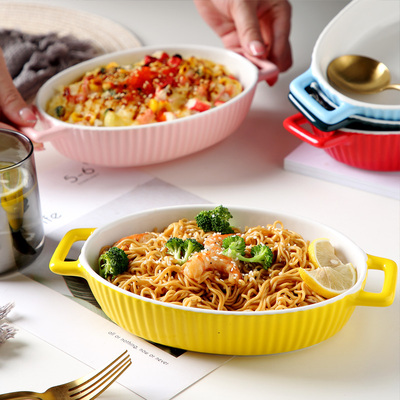 陶瓷烤盘烤碗烘焙焗饭盘创意双耳盘子菜盘家用微波炉烤箱专用餐具