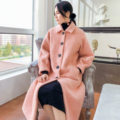 原创设计 2018冬季新款女装加厚仿貂绒中长款A字毛呢大衣呢子外套