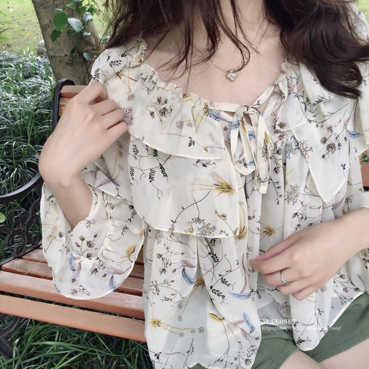 19 Little Chiffon shirt Ultra cents princess Sweet Lotus leaf Long sleeve jacket Broken flowers freshin the Women's clothing/Boutique , Lace shirt/Chiffon shirt category - from Buy2taobao.com to provide professional Taobao agent buy service
