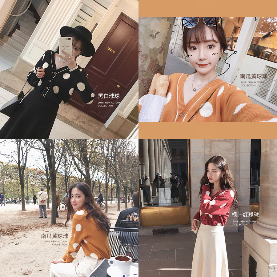 Golden mushrooms mushroom Sphere V. sweater Versatile Easy Long sleeve knitting Lazy wind Hit color wave point coatin the Women's clothing/Boutique , Sweaters category - from Buy2taobao.com to provide professional Taobao agent buy service