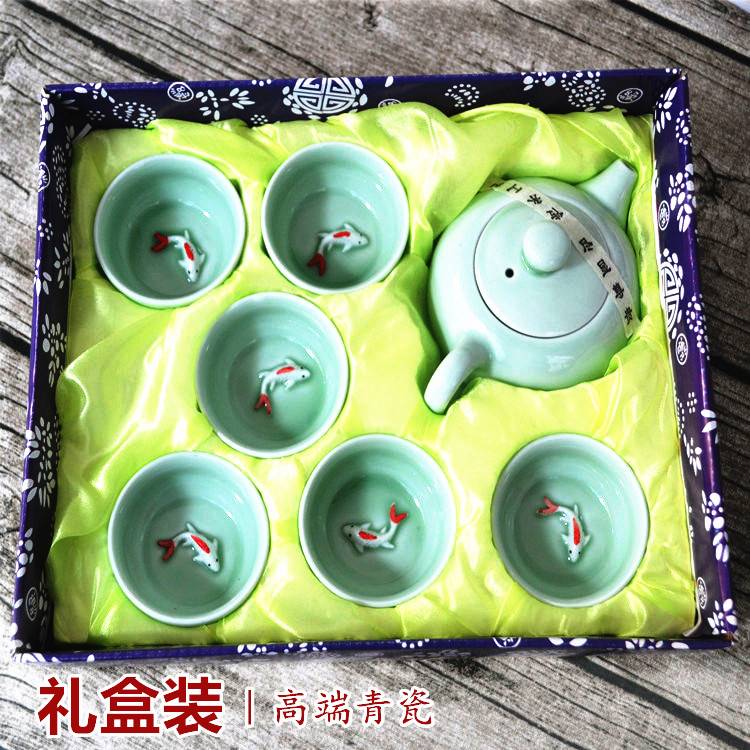 功夫茶具套装件套茶杯茶壶陶瓷青瓷鱼整套茶具高档浮雕锦鲤七件套在类目 餐饮具, 茶具, 整套茶具中 - 来自Buy2taobao.com提供专业的淘宝代购服务
