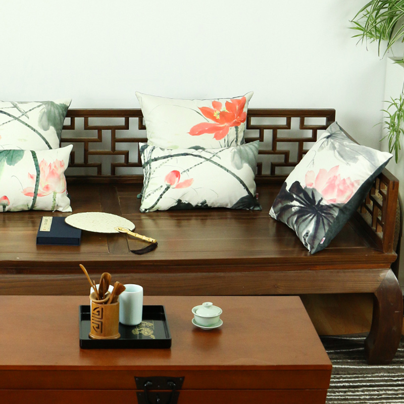Chinese style Rosewood sofa Cushion Pillows Home Fabric art Art Pillows Ming Ink Lotus classical Bedside Pillowin the Home Fabric , Pillow/Pillow category - from Buy2taobao.com to provide professional Taobao agent buy service