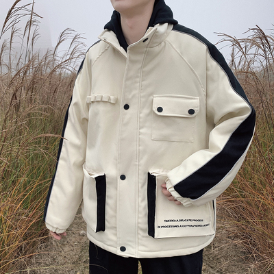 棉服男冬季撞色加厚棉衣韩版潮流ins冬装男棉袄男士工装潮牌外套