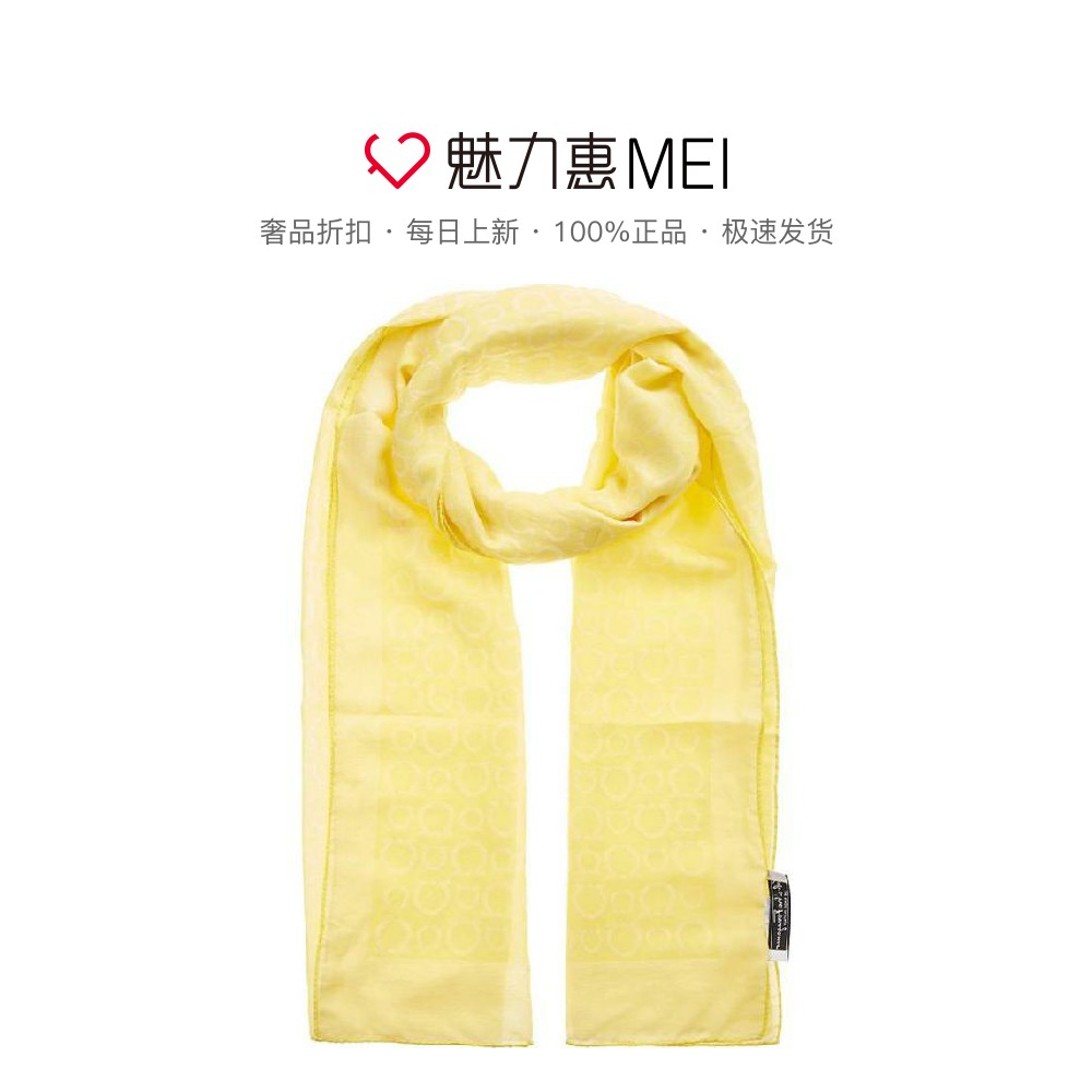 FERRAGAMO/菲拉格慕 黃色混桑蠶絲LOGO印花秋冬女士圍巾在類目 服飾配件/皮帶/帽子/圍巾, 圍巾/絲巾/披肩中 - 來自Buy2taobao.com提供專業的淘寶代購服務