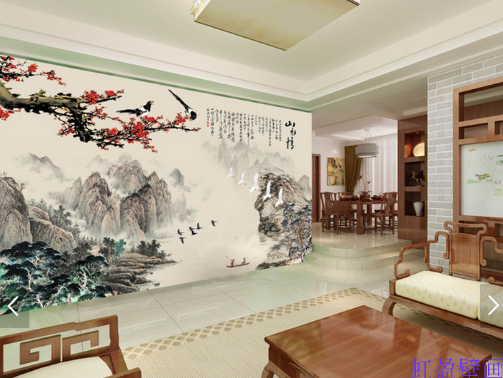梅花喜鹊水墨山水情背景墙家庭酒店办公室创意壁画大型真丝布贴画在类目 家装主材, 墙纸, 墙布/壁布/布面墙纸中 - 来自Buy2taobao.com提供专业的淘宝代购服务