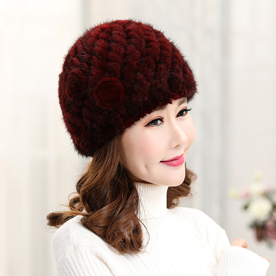中老年人帽子女士冬天水貂帽女妈妈奶奶貂绒编织护耳加厚保暖帽子