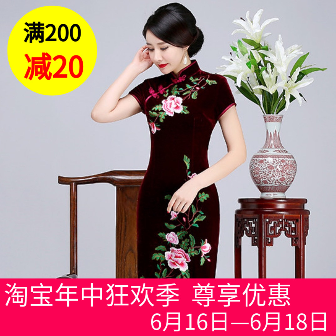 老上海女装中老年妈妈绣花旗袍女刺绣丝绒旗袍连衣裙中长款改良春|ruв категории Женская одежда, Cвадебные платья, ципао - от Buy2taobao.com для оказания профессиональной услуги покупки агента Taobao