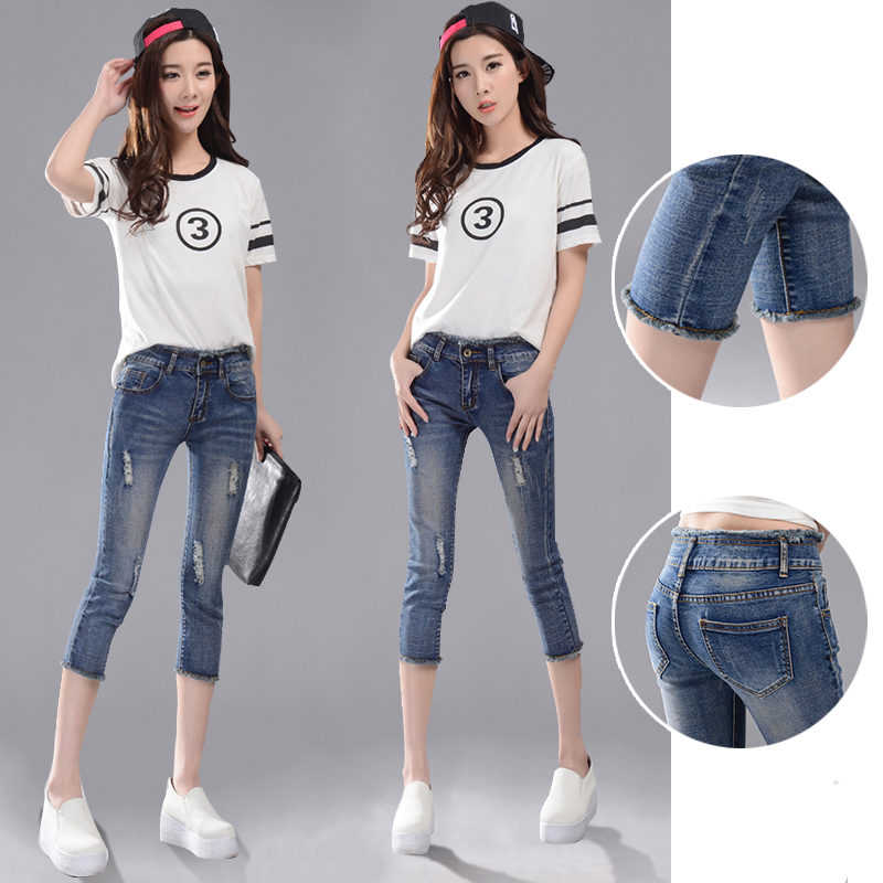Seventh Jeans Paige hole Elastic force 2019 new pattern 7 points Self cultivation Show thin Flash Nine points Pencil pantsin the Women's clothing/Boutique , Jeans category - from Buy2taobao.com to provide professional Taobao agent buy service