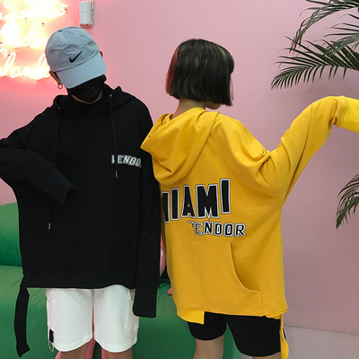 港风情侣装 ulzzang春季大码连帽卫衣2018新款青年学生宽松套头衫