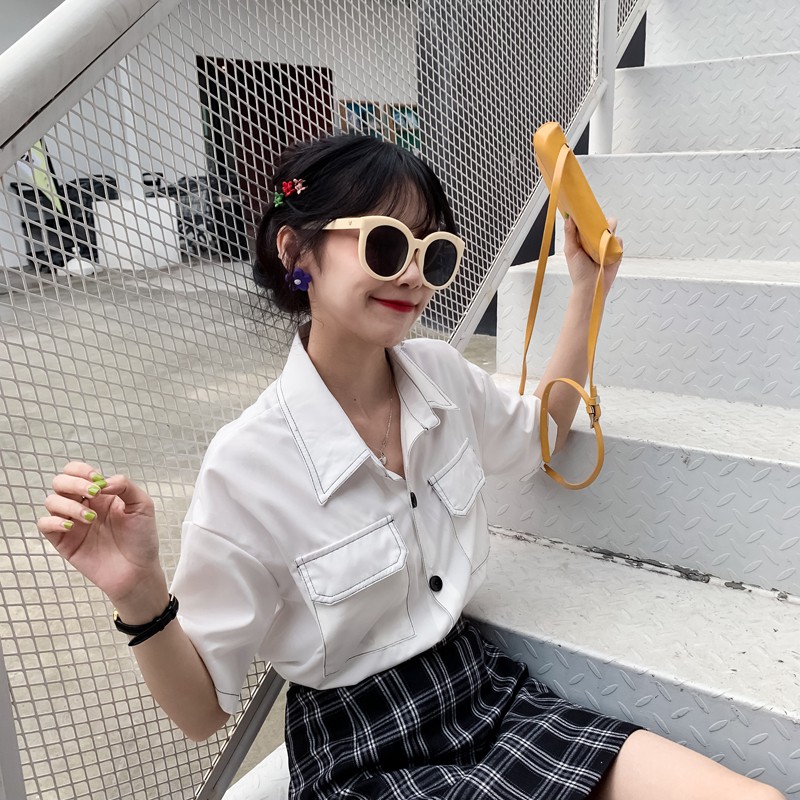 Seifen 2019 new pattern fashion summer Korean Edition lattice skirt Lapel Short sleeved T-shirt shirt Two piece setin the Children/Baby/Family fitted , T-shirt category - from Buy2taobao.com to provide professional Taobao agent buy service