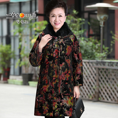 2019冬季新款中老年女装大码肥妈妈装外套加绒加厚毛领大衣200斤