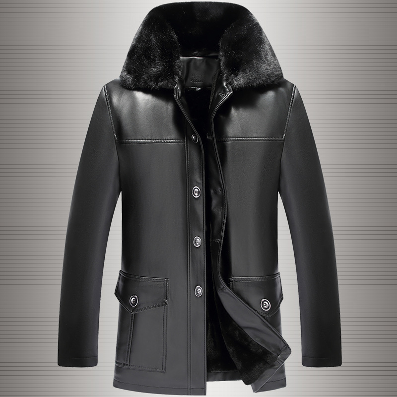 Mid length version leather clothing man Middle and old age Plush thickening PU Leather coat Windbreaker dad Adidas Hair coatin the Men's clothing, Leather clothing category - from Buy2taobao.com to provide professional Taobao agent buy service