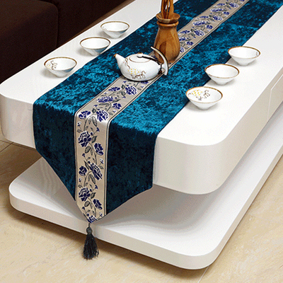 中式桌旗现代电视柜布茶几桌布餐桌布艺桌垫床旗床尾巾青花花边