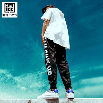 九分裤男迷彩韩版潮流宽松夏季薄款休闲hiphop嘻哈裤运动裤男裤子