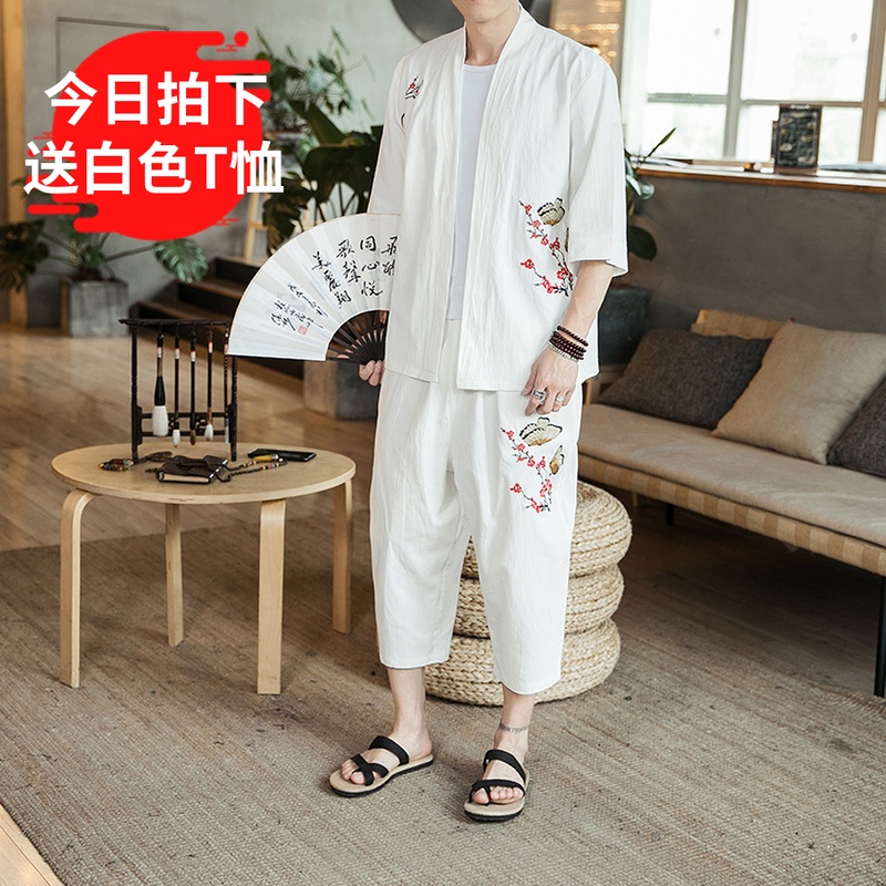 Chinese style suit man Plum blossom Embroidery Hanfu Large Elbow sleeve coat summer Cotton and hemp ventilation National Costumein the Men's clothing, National costume category - from Buy2taobao.com to provide professional Taobao agent buy service