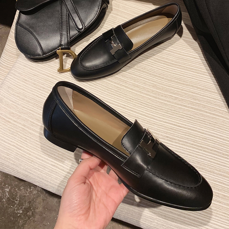 Flat bottom Lok Fu shoes 2019 Spring Round genuine leather h buckle white Single shoes British style A pedal Baby leather shoesin the Women's Shoes, Low shoes  category - from Buy2taobao.com to provide professional Taobao agent buy service