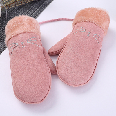 手套女冬可爱韩版卡通学生挂脖保暖加厚加绒骑车防寒棉手套冬季女