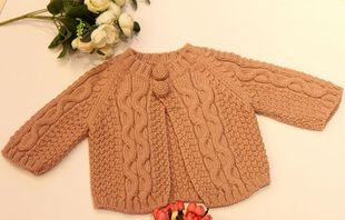 大扣子外套 粉色可爱外套 <em>手编</em>毛衣 <em>儿童毛衣</em>-