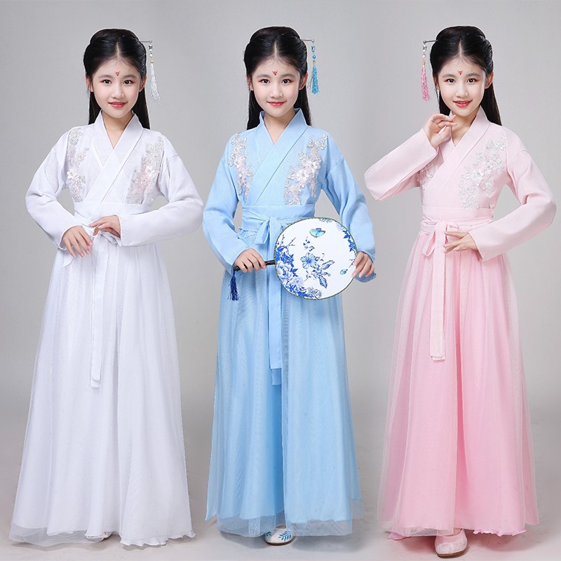 儿童女大童汉服襦裙清新淡雅小孩公主仙女中国风古筝古装演出服在类目 女装/女士精品, 唐装/民族服装/舞台服装, 民族服装/舞台装中 - 来自Buy2taobao.com提供专业的淘宝代购服务