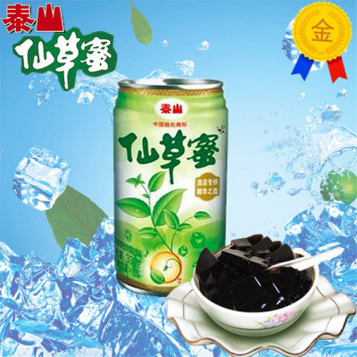台湾零食泰山仙草蜜330ml罐装颗粒凉茶饮料瓶装烧仙草果冻黑凉粉