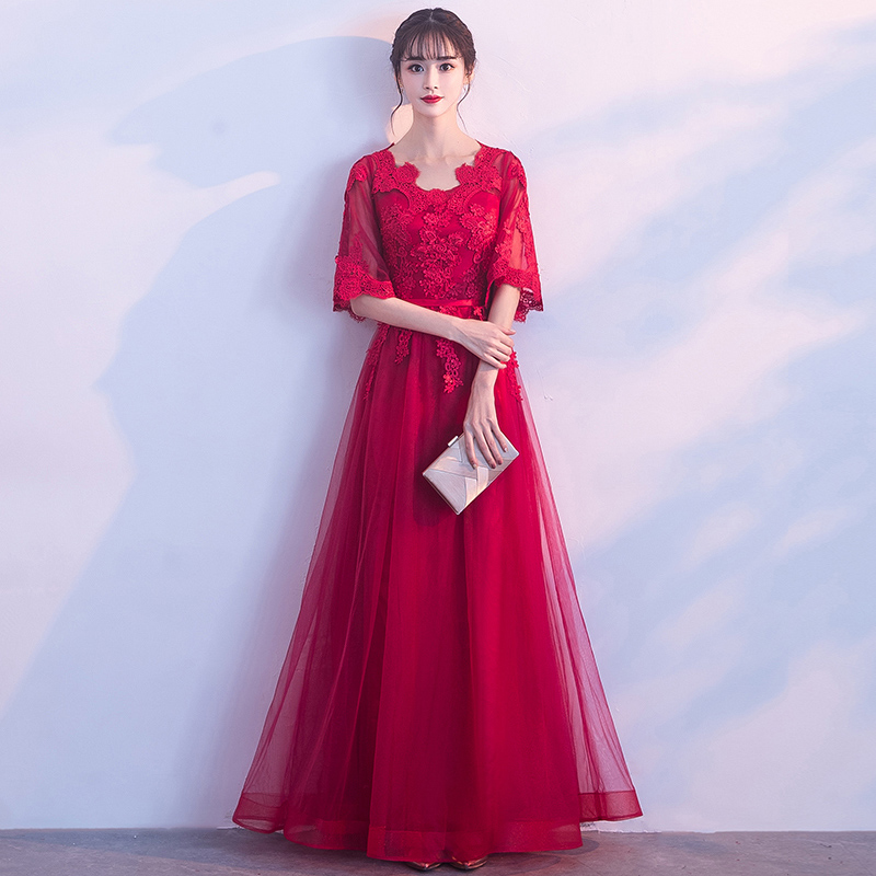 Wedding dress 2019 Chinese New Year wedding clothing Early autumn bride Korean Elbow sleeve Bright red light goddessin the Women's clothing/Boutique , Wedding/Cheongsam/Formal dress , Formal dress/Evening category - from Buy2taobao.com to provide professional Taobao agent buy service