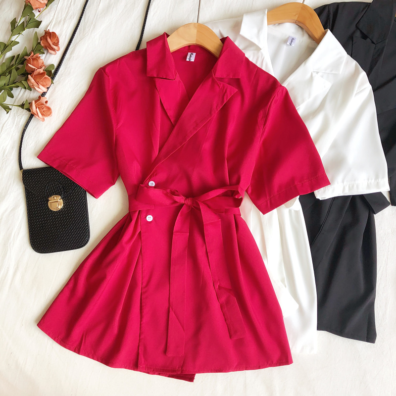 2019 summer Korean Edition new pattern All-match fashion Lapel Frenum Short sleeved Paige Show thin shirt jacketin the Women's clothing/Boutique , Shirt category - from Buy2taobao.com to provide professional Taobao agent buy service